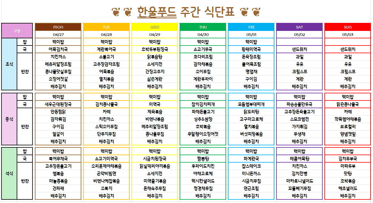 4월 5주 식단표 (4월 27일~4월 30일) [첨부 이미지1]