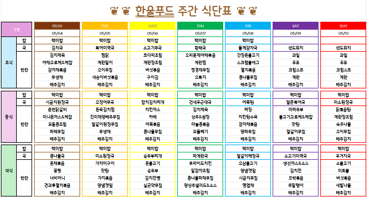 5월 1주 식단표 (5월 4일~8일) [첨부 이미지1]